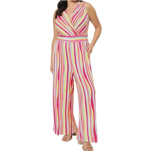 NWT! Torrid Super Soft Surplice Striped Jumpsuit Plus Size 6x Romper Rainbow - Picture 1 of 5